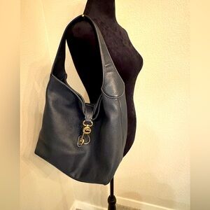 Dooney Bourke Lucca Leather Logo Lock Hobo Dark Navy